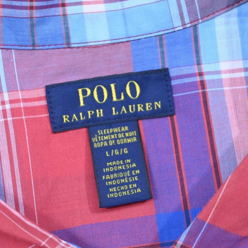 Polo Ralph Lauren Sleepwear Button Up Shirt Plaid Short‎ Sleeve Mens Size Large